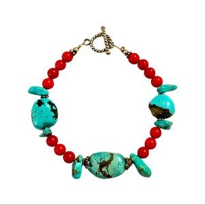 Genuine Coral & Kingman Turquoise Statement Bracelet – 7.5”